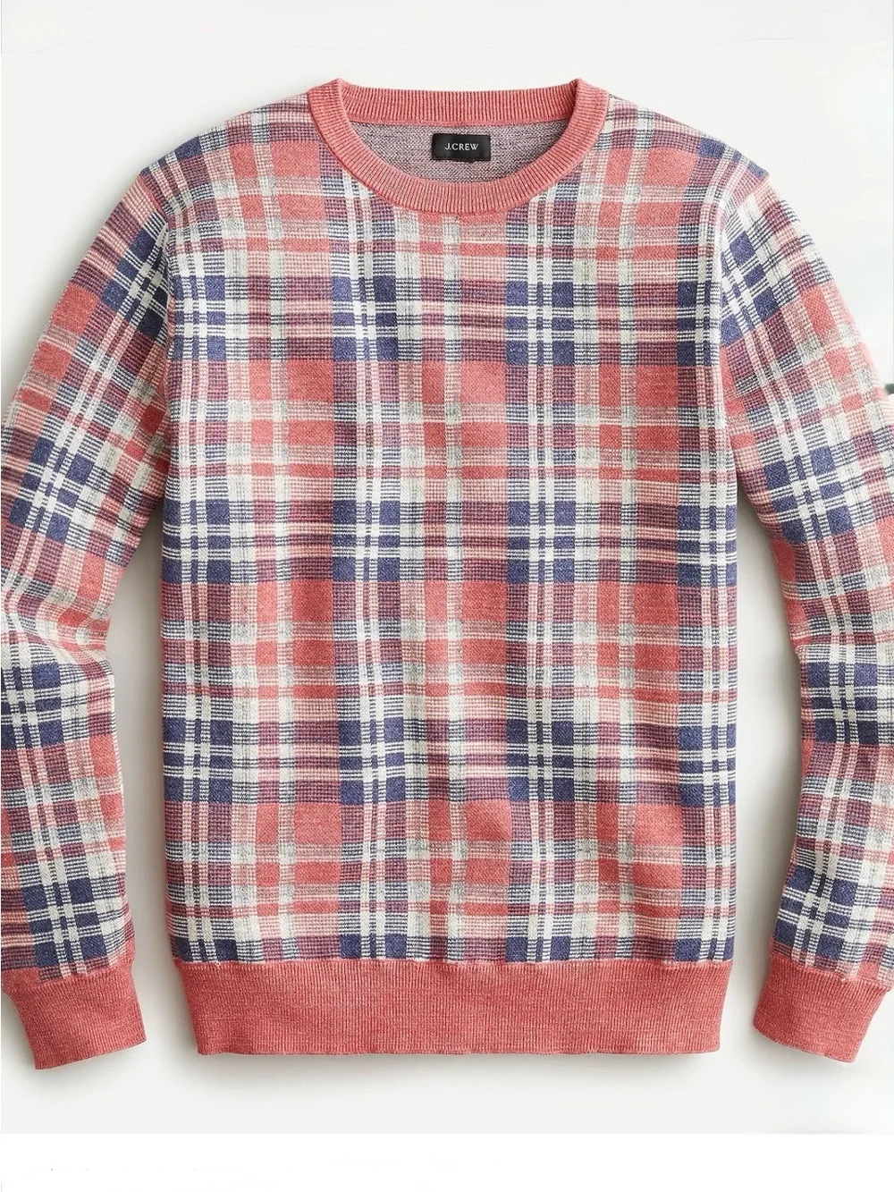 J Crew crewneck sweater in Summer plaid. Size XL.